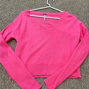 Free People Pink V-Neck Sweater Ribbed Knit